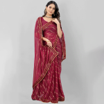 Maroon & Gold-Toned Embellished Saree
