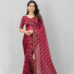 Maroon & Gold-Toned Embellished Saree