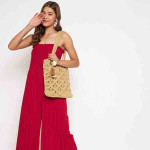 Women Red Strapless Basic Jumpsuit