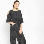 Women Black & White Printed Basic Jumpsuit
