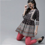 Women's Black & White Pure Cotton Printed Tunic