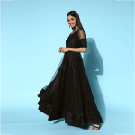 Women Classic Black Ethnic Motifs Swirling Volume Dress