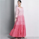 Women Pink Yoke Design Flared Sleeves Thread Work Anarkali Kurta