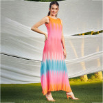 Women Pink and Blue Tie and Dye Maxi Dress