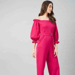 Women Fuchsia Pink Solid Jumpsuit