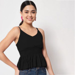Woman Black Crepe Peplum Top