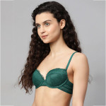 Green Floral Self Design Underwired Lightly Padded Balconette Bra
