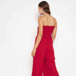 Women Red Strapless Basic Jumpsuit