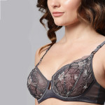 Grey Floral Underwired Lace Bra