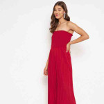 Women Red Strapless Basic Jumpsuit
