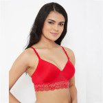 Red Lace Non-Wired Lightly Padded Bralette Bra