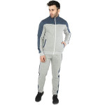 Men's Knitted Poly Cotton Grey Milange & Blue Terry Tracksuit