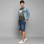 Men Navy Blue Washed Slim Fit Denim Shorts