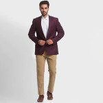 Men Maroon Checked Single-Breasted Linen Formal Blazer