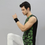 Men Green Camouflage Round Neck Sleeveless Activewear T-Shirt Vest
