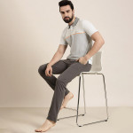 Men Off White & Grey Striped Night suit