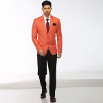 Men Orange Solid Slim-Fit Single-Breasted Formal Blazer