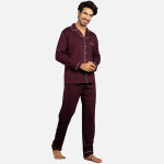 Men Brown & White Night suit