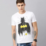 Men White Batman Printed Pure Cotton T-shirt
