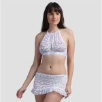 Top Bra Skirt with G-String Lingerie Set - White