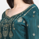 Green & Silver-Toned Embellished Unstitched Dress Material