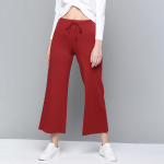 Women Red Solid High-Rise Cropped Wide Leg Track Pants