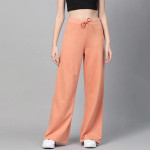 Women Peach-Coloured Solid Wide Leg Track Pants