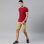 Men Khaki Solid Slim Fit Regular Shorts