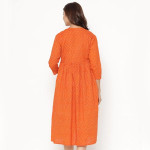 Orange Floral Printed Pure Cotton Maternity Midi Dress