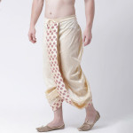 Men Cream-Coloured & Red Printed Dupion Silk Dhoti