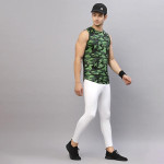 Men Green Camouflage Round Neck Sleeveless Activewear T-Shirt Vest
