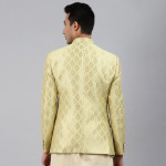 Men Gold Self-Design Slim Fit Bandhgala Blazer