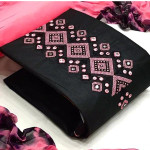 Black & Pink Embellished Unstitched Dress Material