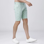 Men Sea Green Printed Slim Fit Denim Shorts