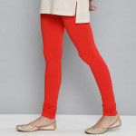 Women Red Solid Churidar-Length Leggings