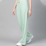 Women Mint Green Solid Wide Leg Track Pants