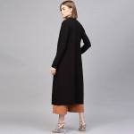 Women Black Ribbed Longline Open Front Shrug