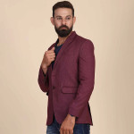 Men Maroon Solid Single Breasted Slim-Fit Blazer