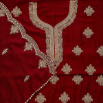Maroon & Gold-Toned Embroidered Art Silk Unstitched Dress Material