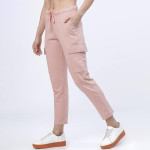 Women Rose Solid Slim-Fit Cargo Track Pants