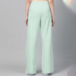 Women Mint Green Solid Wide Leg Track Pants
