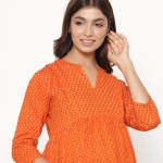 Orange Floral Printed Pure Cotton Maternity Midi Dress