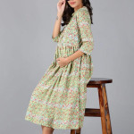 Green Floral Pure Cotton Maternity A-Line Dress