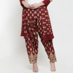Women Maroon & Gold-Coloured Foil Print Salwar & Dupatta Set