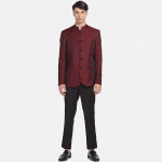 Men Maroon Printed Bandhgala Blazer