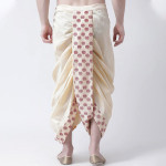Men Cream-Coloured & Red Printed Dupion Silk Dhoti